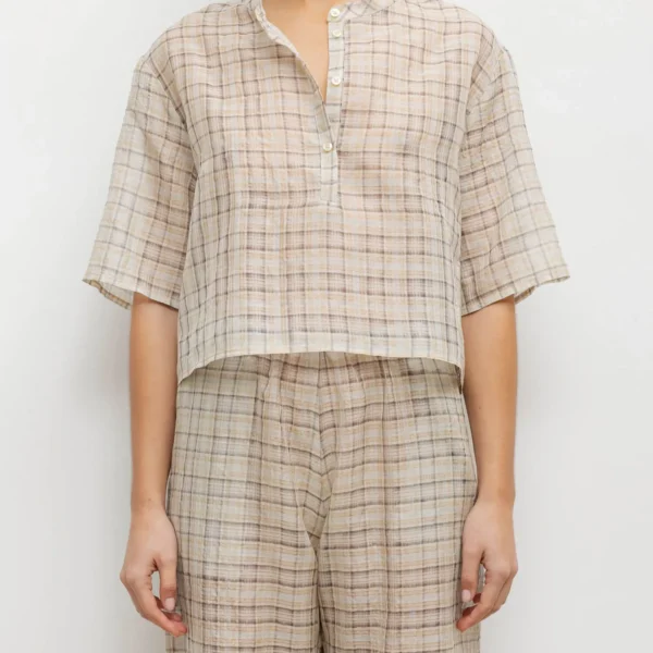 Linen Check Tie-Neck Blouse - Image 2
