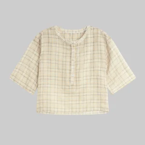 Linen Check Tie-Neck Blouse