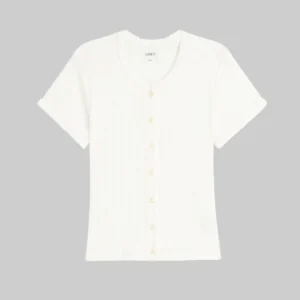 Crisp White Pearl Button-Up Top